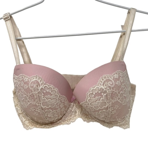 Victoria Secret Dream Angels Push Up Demi Cup Bra Size 34D Pink Lace Sexy - Picture 1 of 10